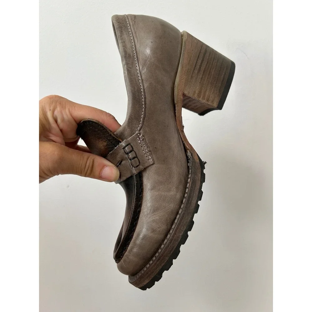 Freebird by Steven Bristol Penny Loafer Block Heels Women 7 Grey Brown Leather